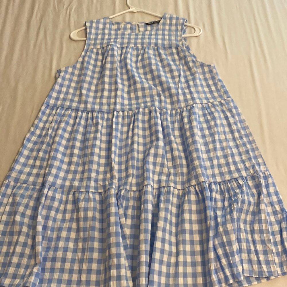 SHEIN Gingham ruffle hem smock dress